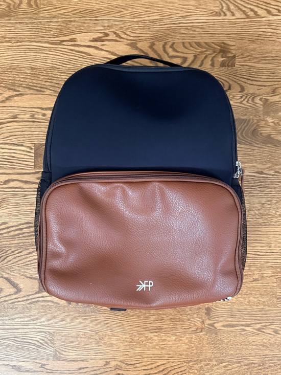 Freshly Picked Handbags - Freshly Picked Black Neoprene and Brown Vegan Leather Mom Travel Backpack